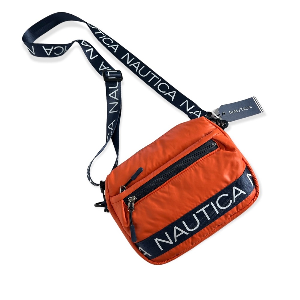 Nautical Crossbody Bag Orange Navy Logo Shoulder Bag Puffer Waist padded